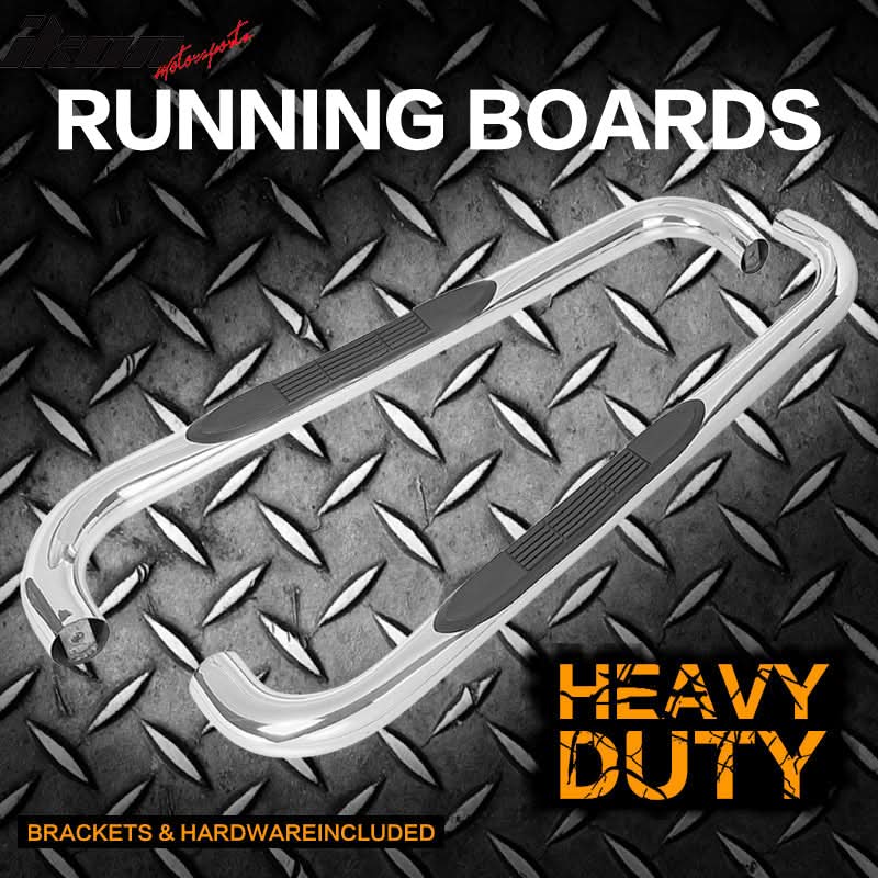 2009-2014 Ford F-150 Crew Cab Round Chrome Black Running Board Steel