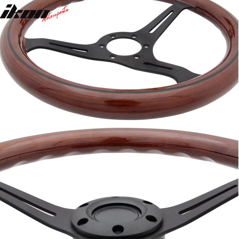 Wood Grain 6-Bolt Wooden Steering Wheel 350MM Trim Horn Button