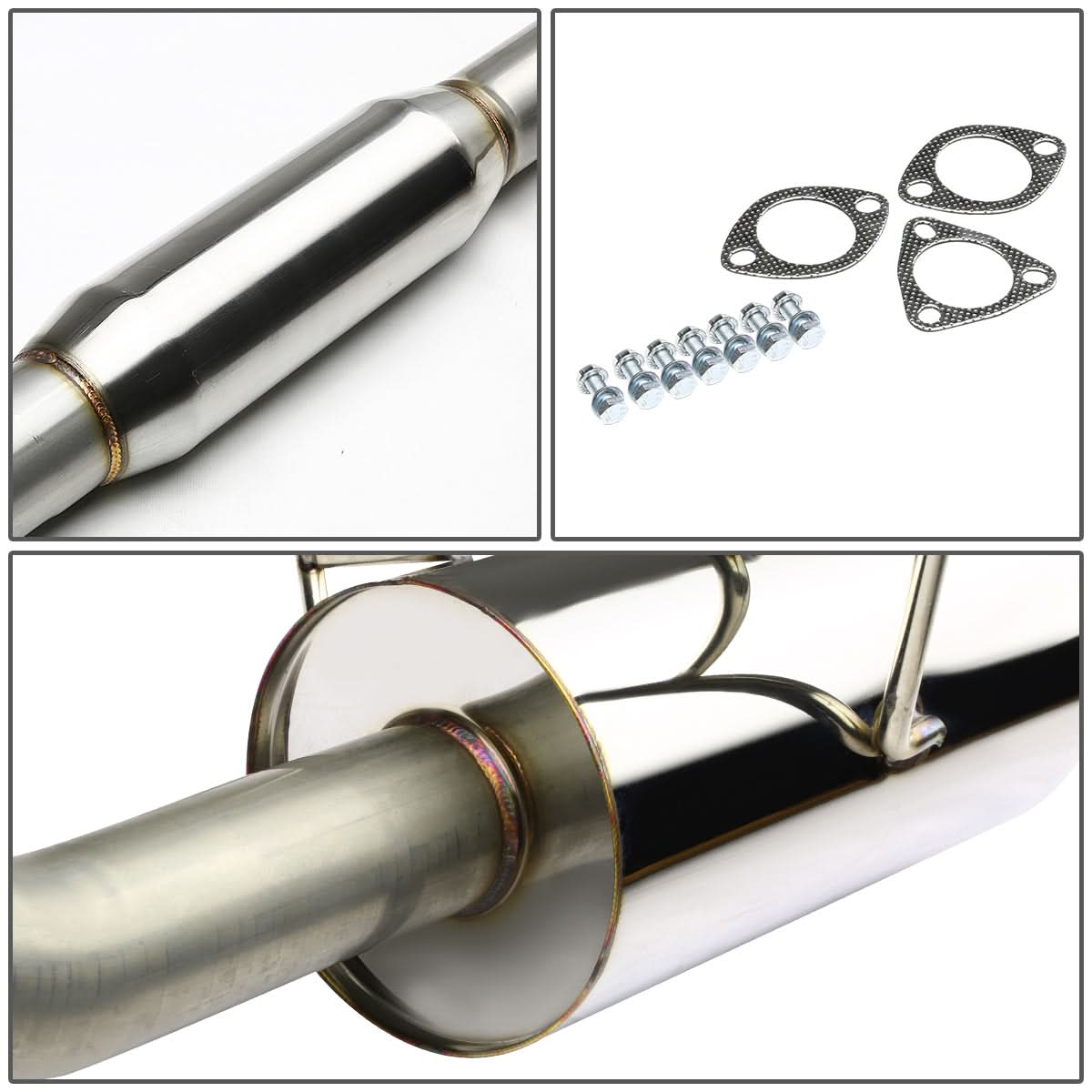 01-05 Honda Civic EX Single Rolled Tip Catback Exhaust - Stainless Steel