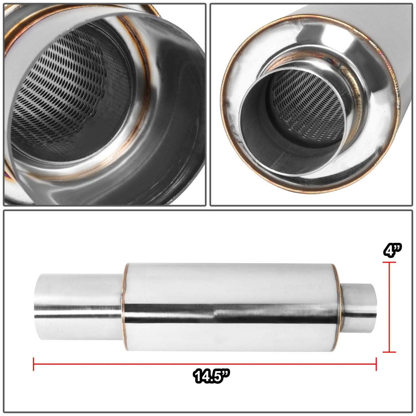 Universal 3" Round Cut Polish Exhaust Muffler Tip 14.7" Total Length