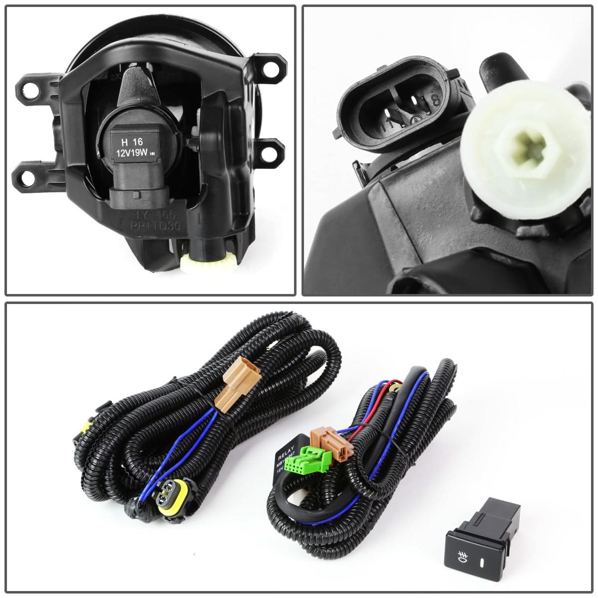 2015-2016 Toyota Yaris Hatchback Fog Lights w/ Switch H16 Bulb Clear