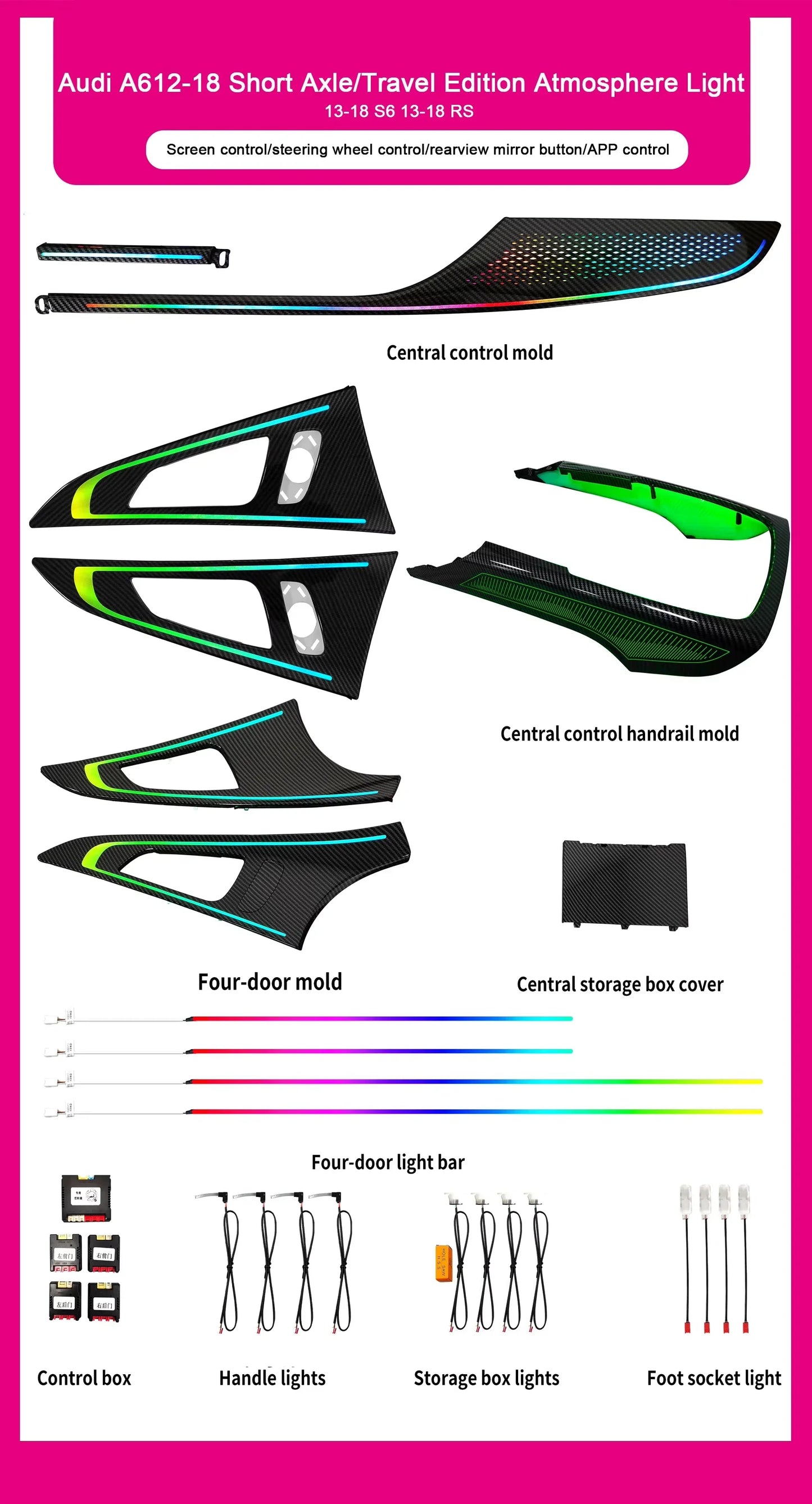 Audi A6 / S6 / RS6 C7 Interior 64-Color Dynamic Symphony LED Ambient Light Kit 2012 - 2018