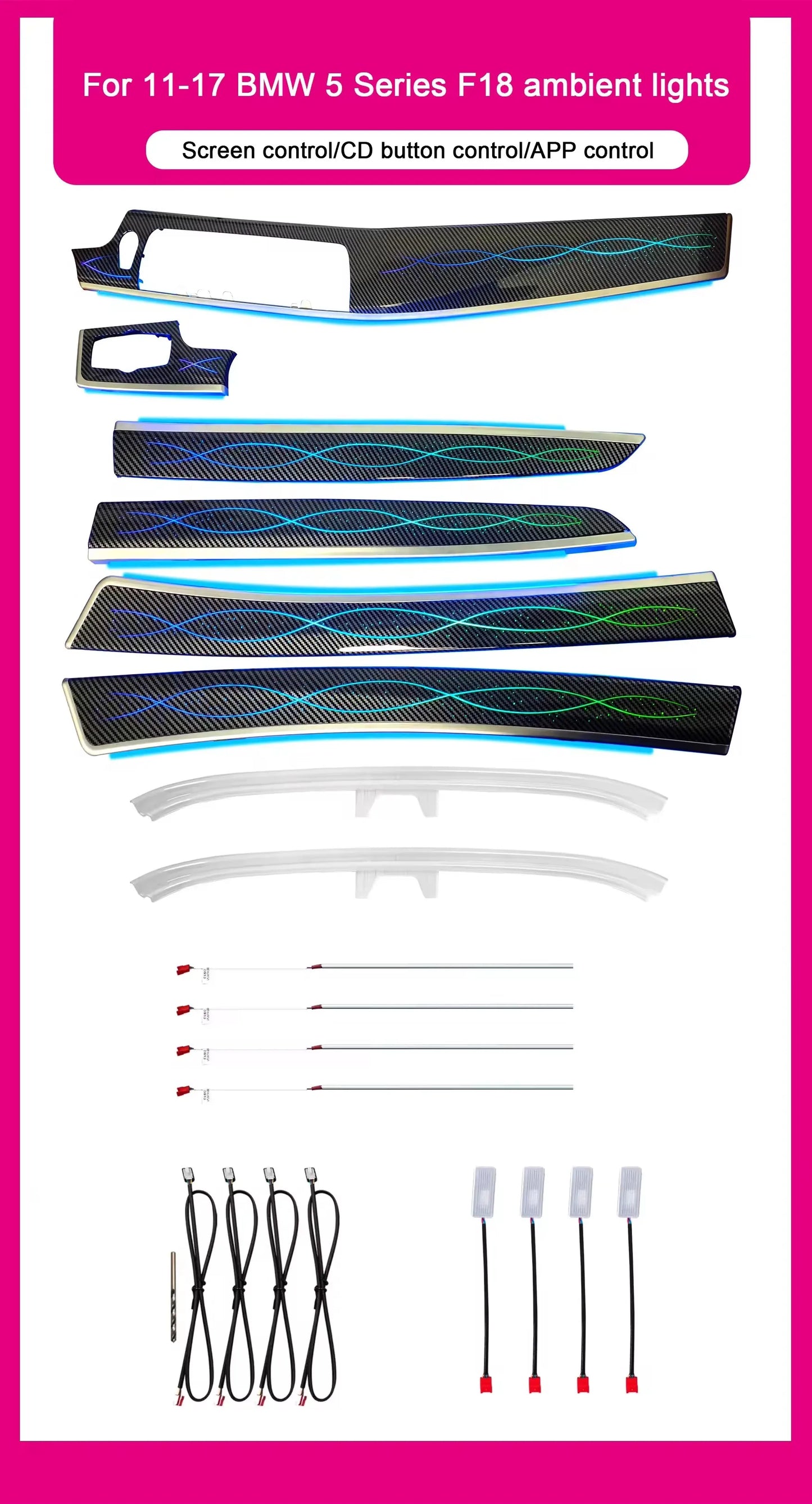 BMW 5 Series F10 / F11 / F18 Interior 64-Color Symphony Rainbow LED Ambient Light Bar Kit 2010 - 2017