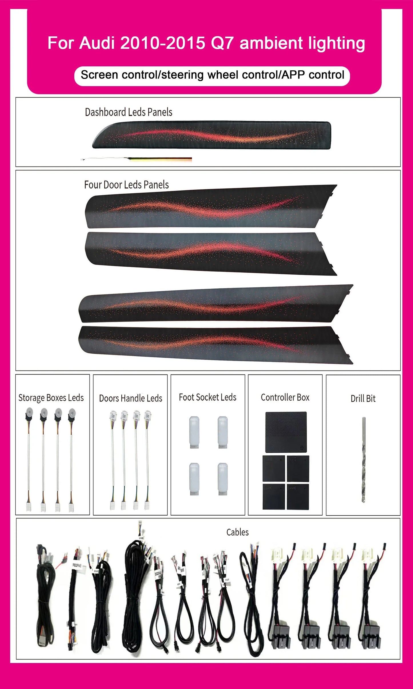 Audi Q7 Interior 64-Color Symphony LED Ambient Light Kit 2006 - 2015