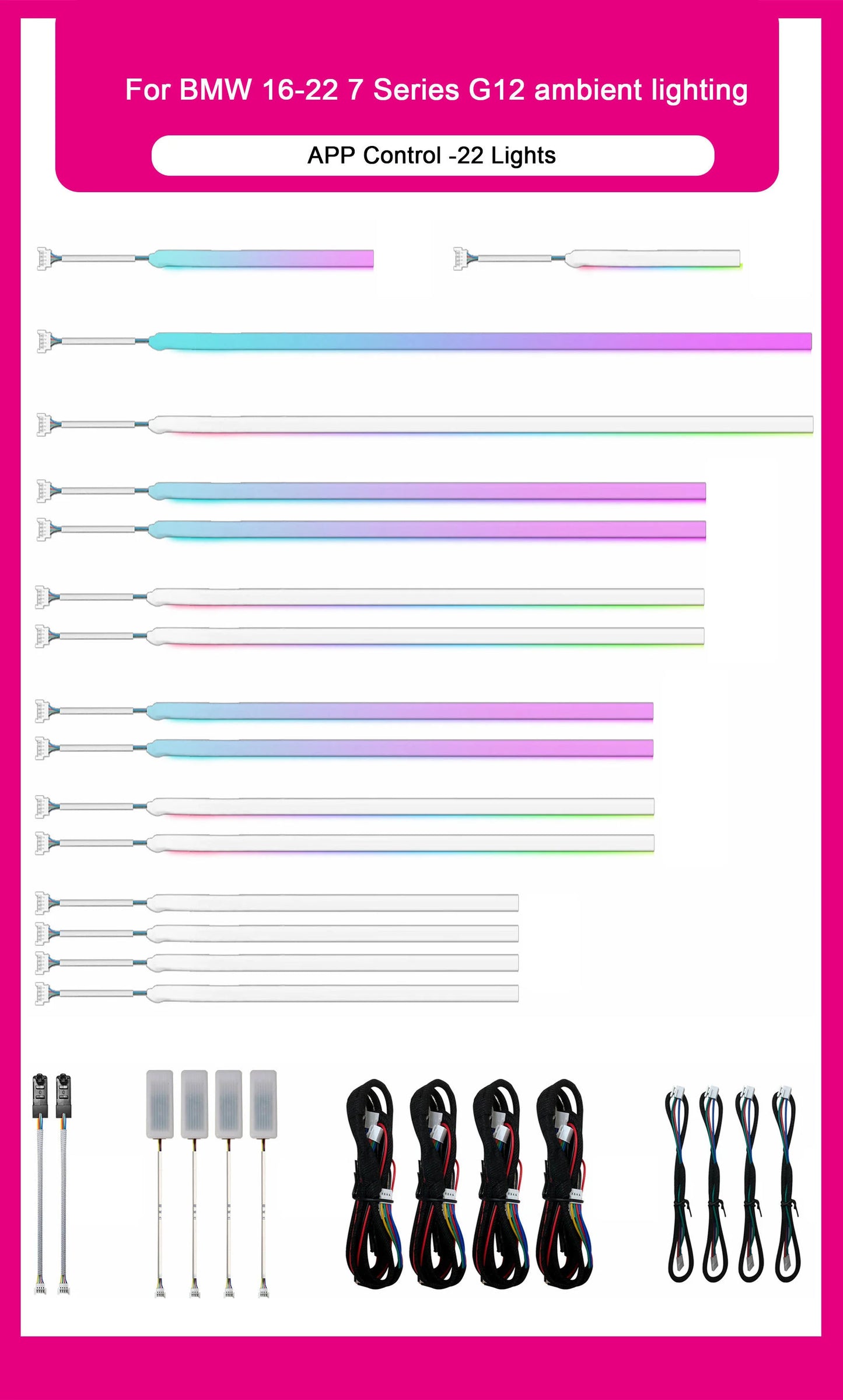 BMW 7 Series G12 Interior 64-Color Dynamic LED Ambient Light Kit 22-in-1 2016 - 2022 (Replaces 63317456877)
