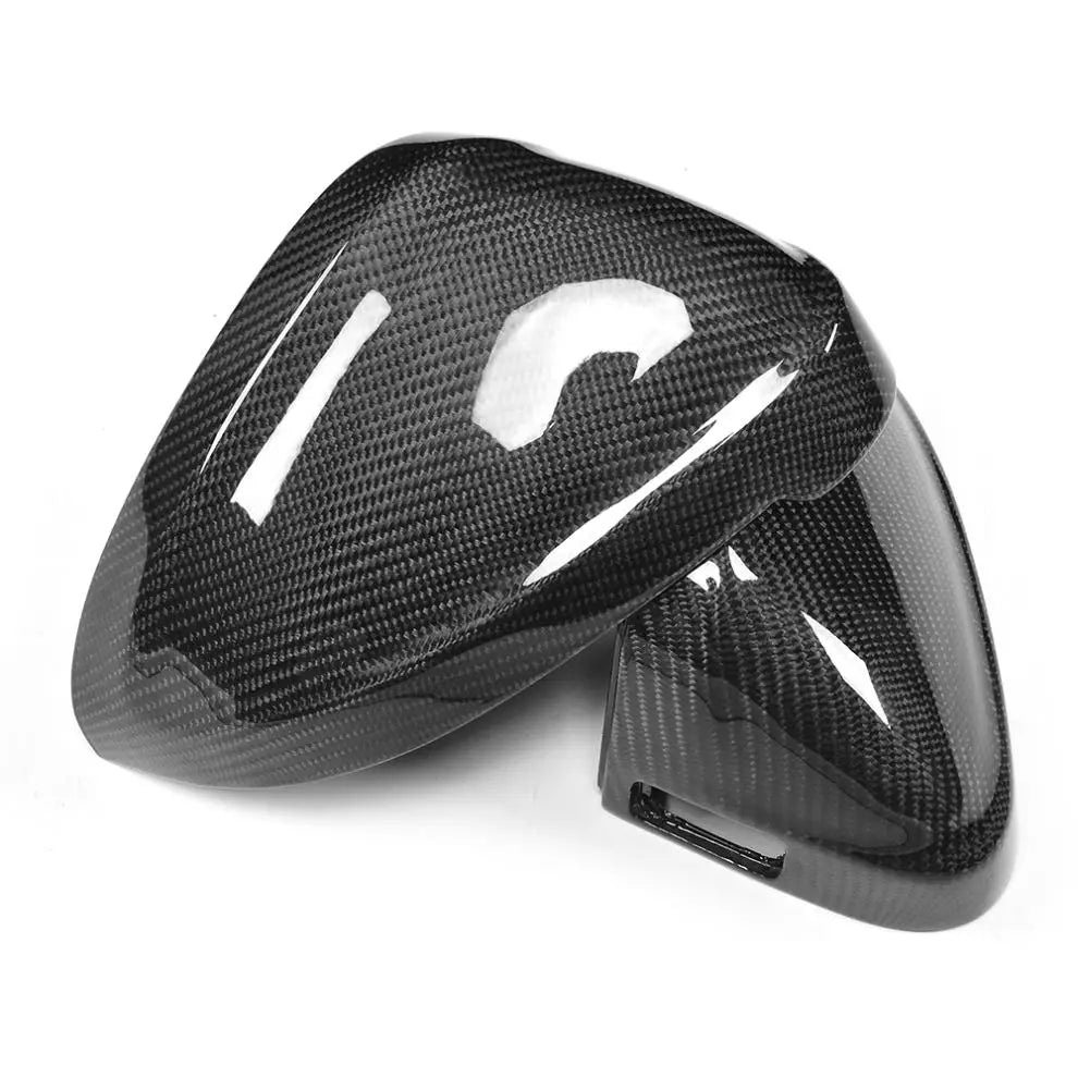 Audi A4 B9 Carbon Fiber Gloss Black Side Mirror Covers With Lane Assist Hole 2017