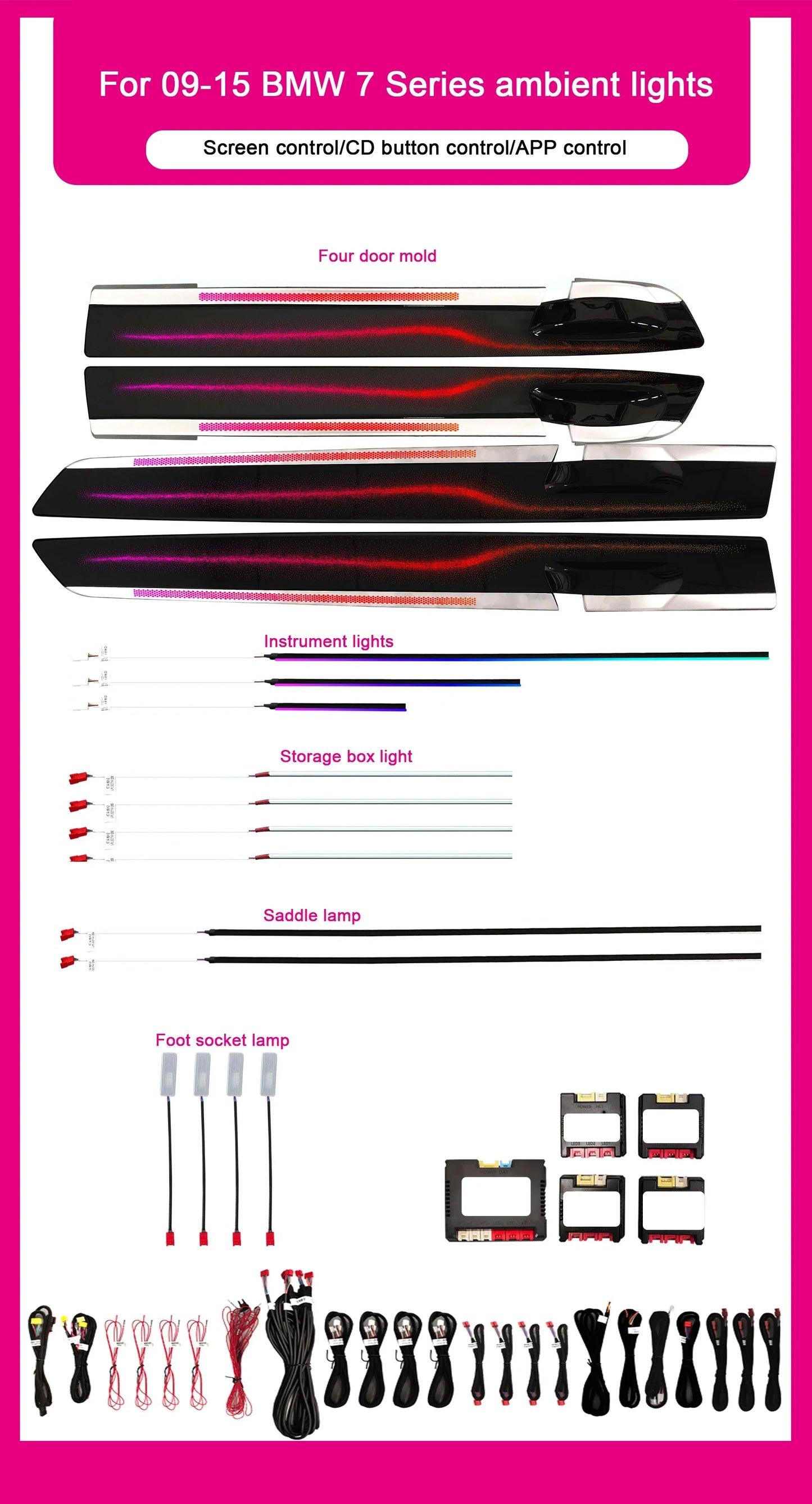 BMW 7 Series F02 Interior 64-Color Symphony LED Ambient Light Kit 2009 - 2015