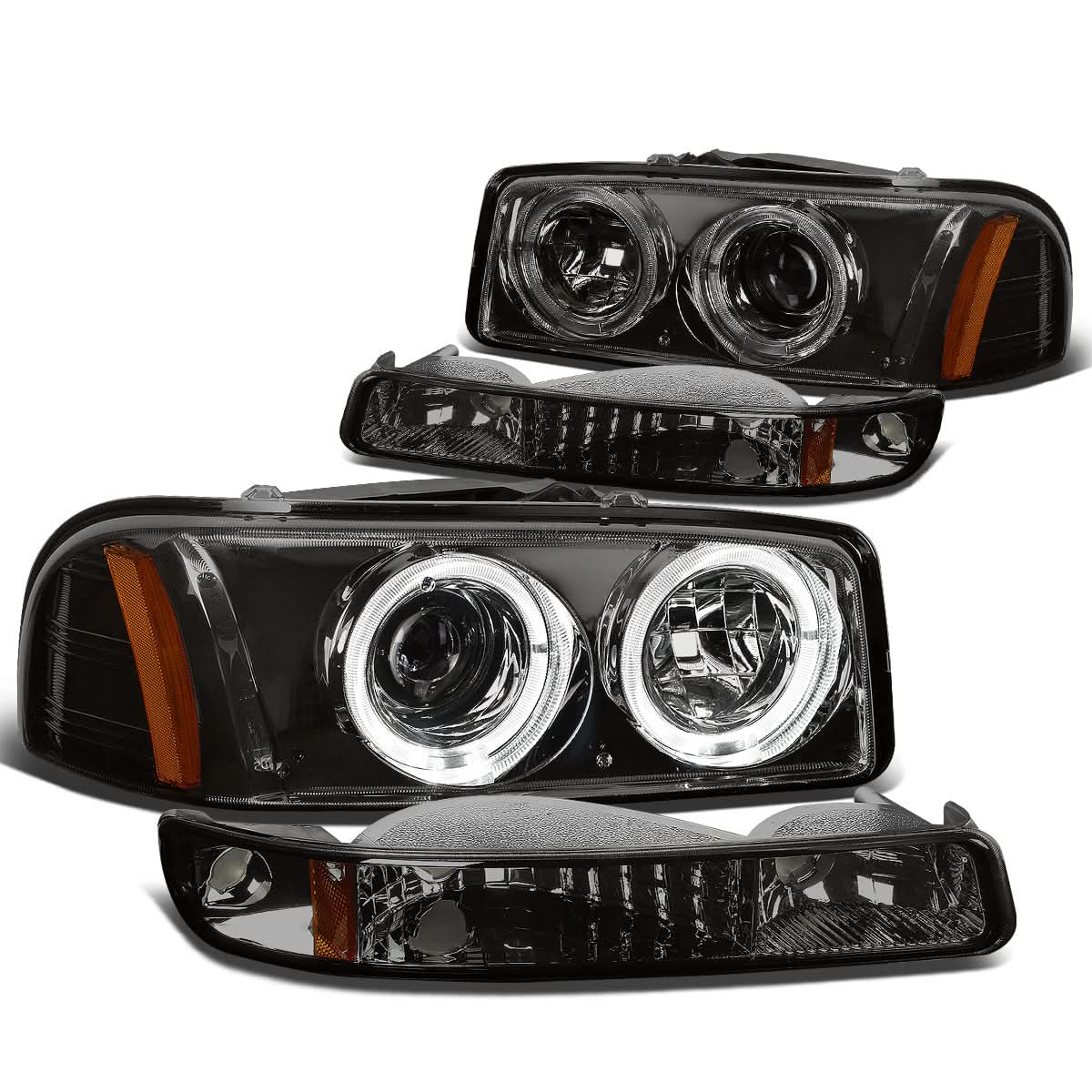 99-07 GMC Sierra Yukon LED Dual Halo Projector Headlights Smoke