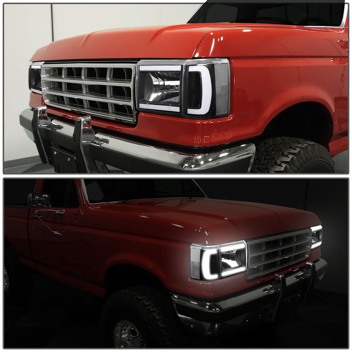 87-91 Ford Bronco F-150 F-250 F-350 LED DRL Headlights Black Housing