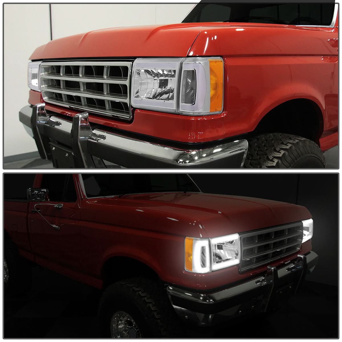 87-91 Ford Bronco F-150 F-250 F-350 LED DRL Chrome Headlights