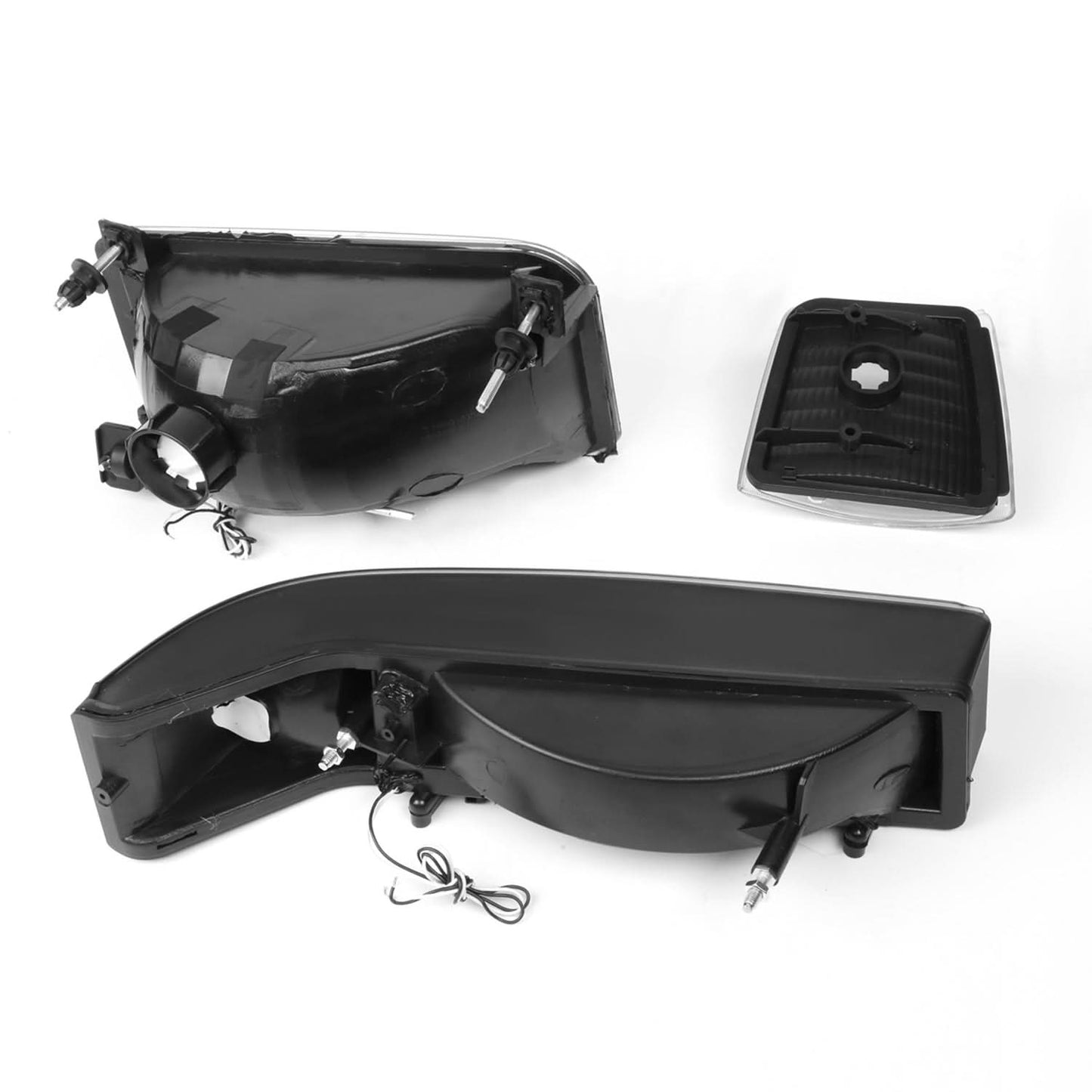 92-96 Ford F-150 F-250 F-350 Bronco Dual LED DRL Headlights Black