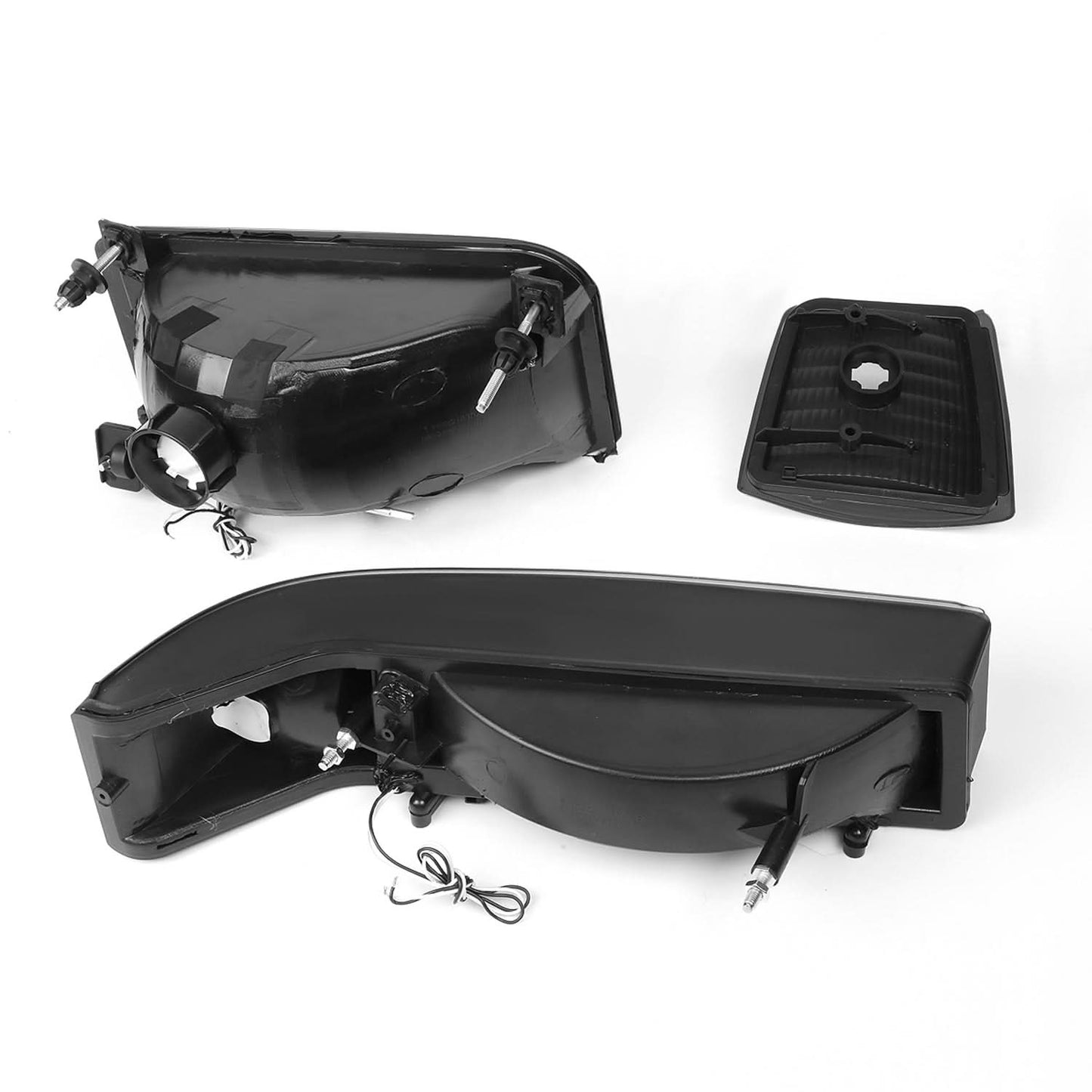 92-96 Ford F-150 F-250 F-350 Bronco Dual LED DRL Headlights Black