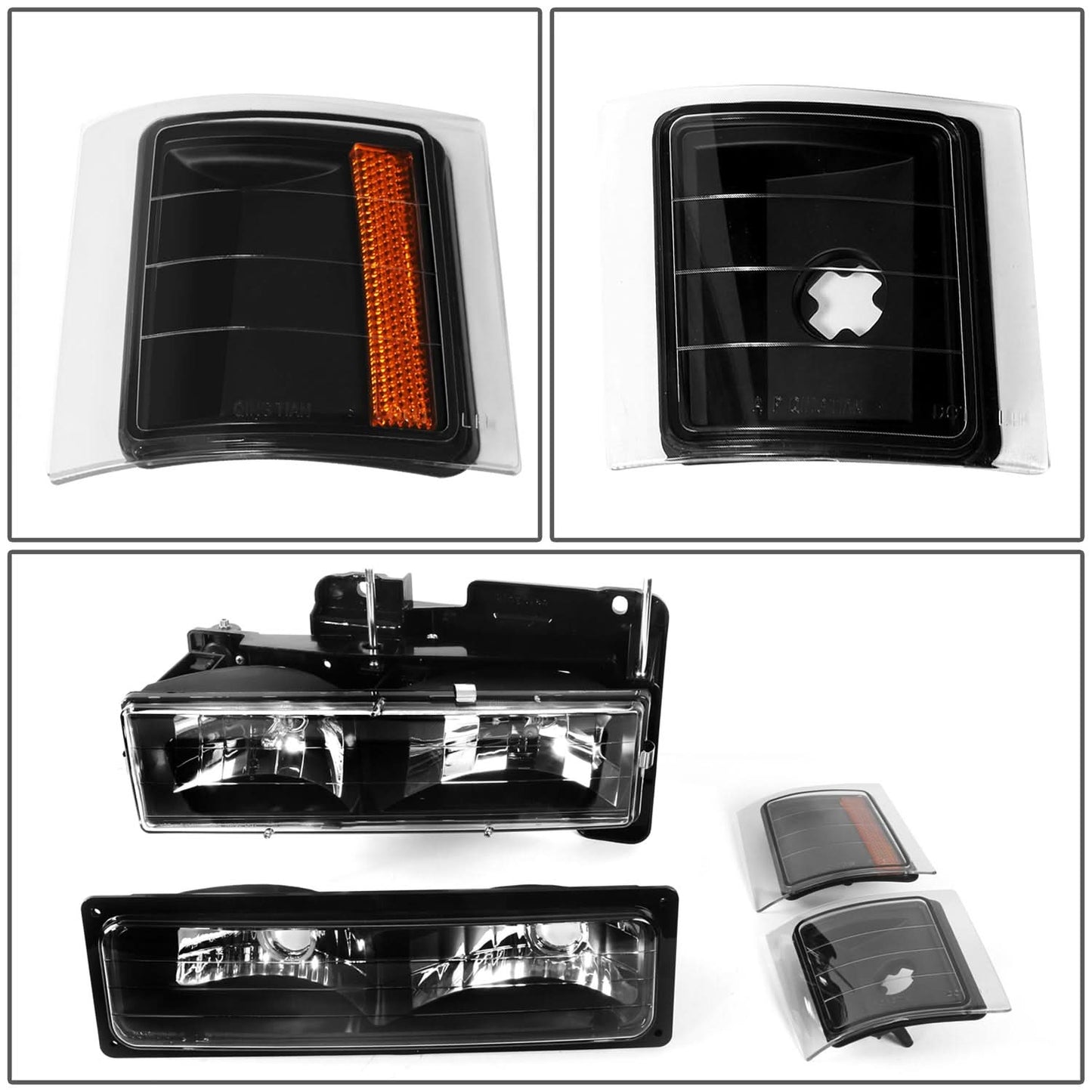 94-98 Chevrolet C10 8PC Black Housing Headlights w/ Amber Corner