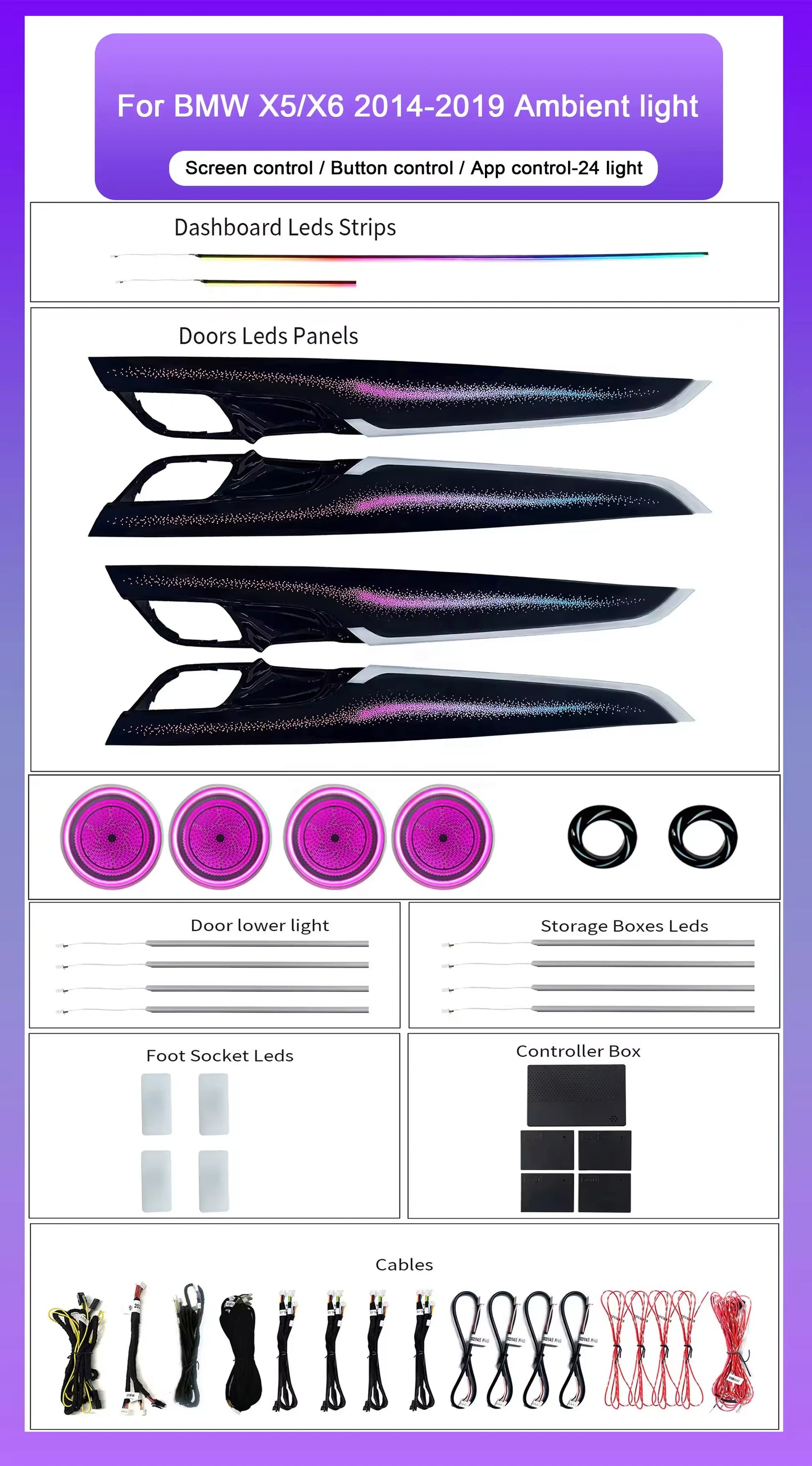 BMW X5 F15 / X6 F16 Interior 64-Color Galaxy LED Ambient Light Kit 2014 - 2018