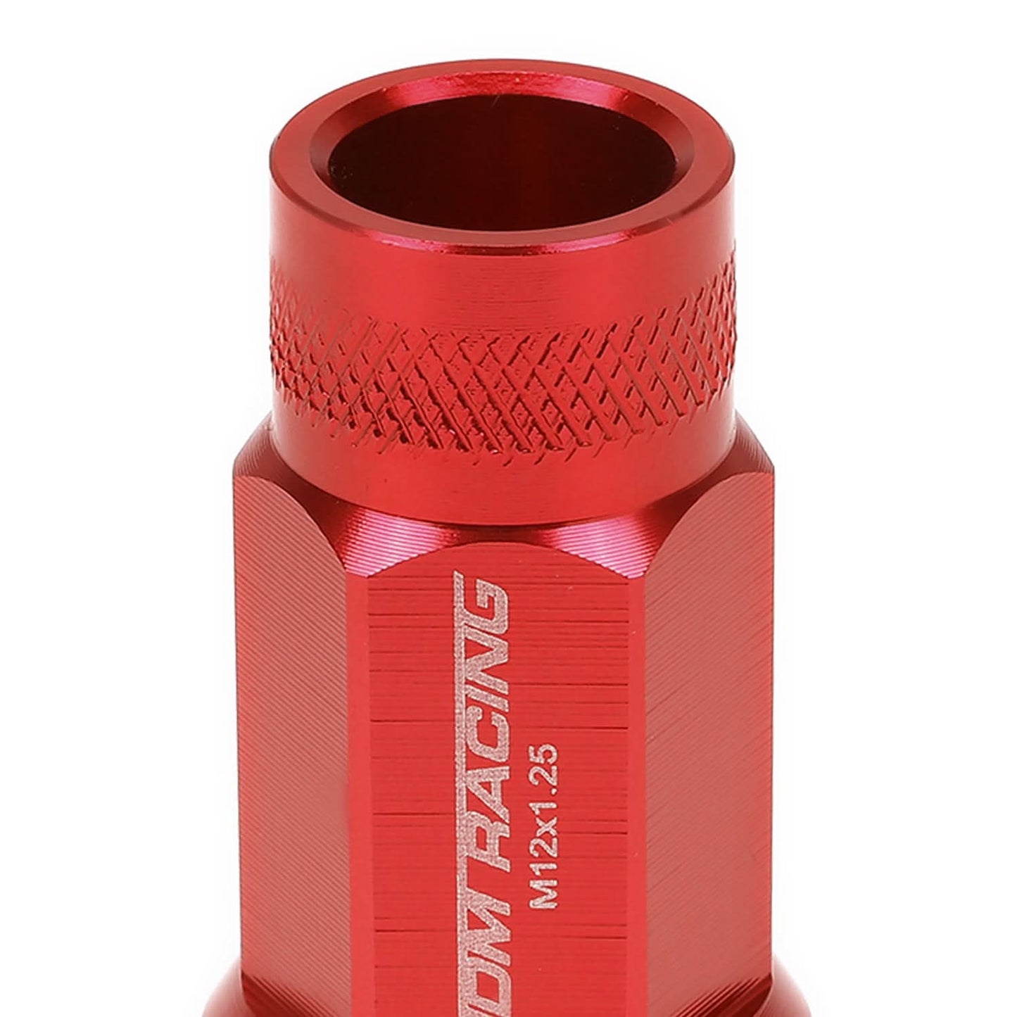 M12x1.25 Aluminum Lug Nuts - Acorn Knurled Extended Open End 20pc Red