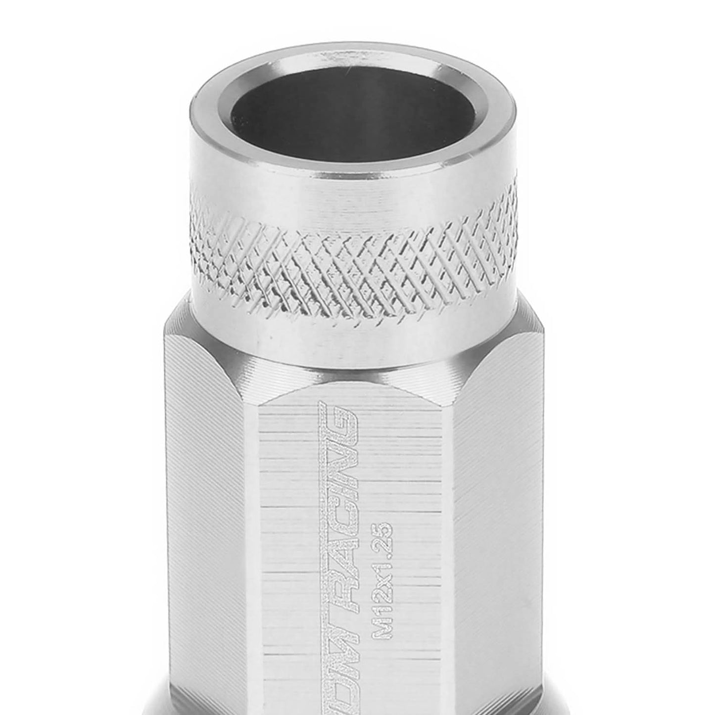 M12x1.25 Aluminum Lug Nuts 50mm Acorn Knurled Extended 20pc Silver