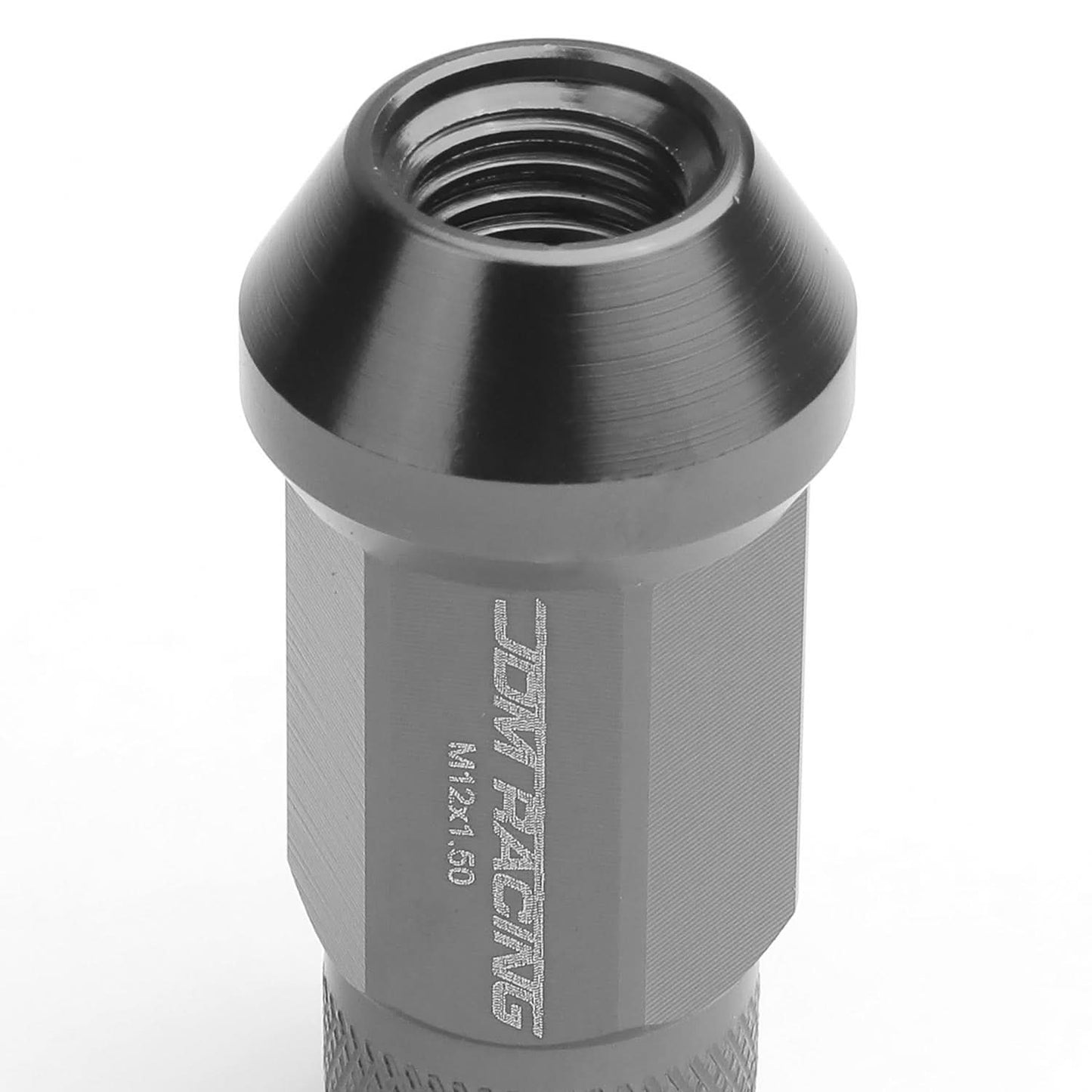 M12X1.5 Aluminum Lug Nuts - 50mm Extended Acorn Knurled 20pc Gun Metal