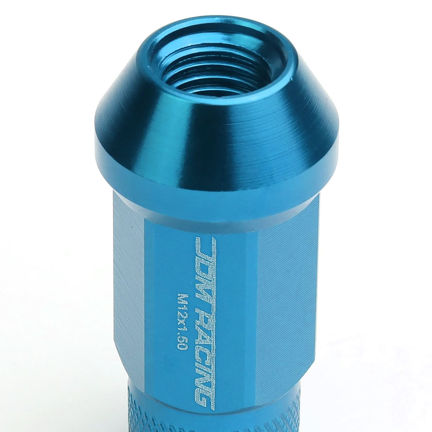 M12x1.5 Aluminum Acorn Knurled Lug Nuts 50mm Extended Light Blue 20pc