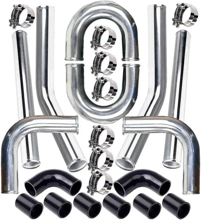 Universal 2.5" Aluminium Turbo Intercooler Piping Kit with Silicone Couplers, U-Pipe & Stainless Steel T-Bolt Clamps