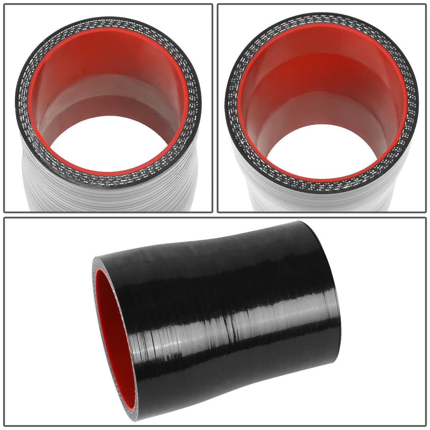 3-Ply Silicone Reducer Hose 1.75" to 2" Black/Red