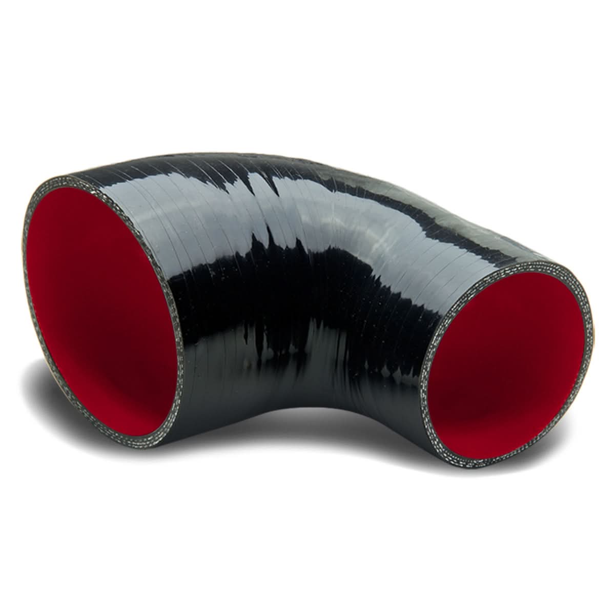 3.00" to 3.50" 90 Degree Silicone Reducer Hose - 3-Ply Black/Red