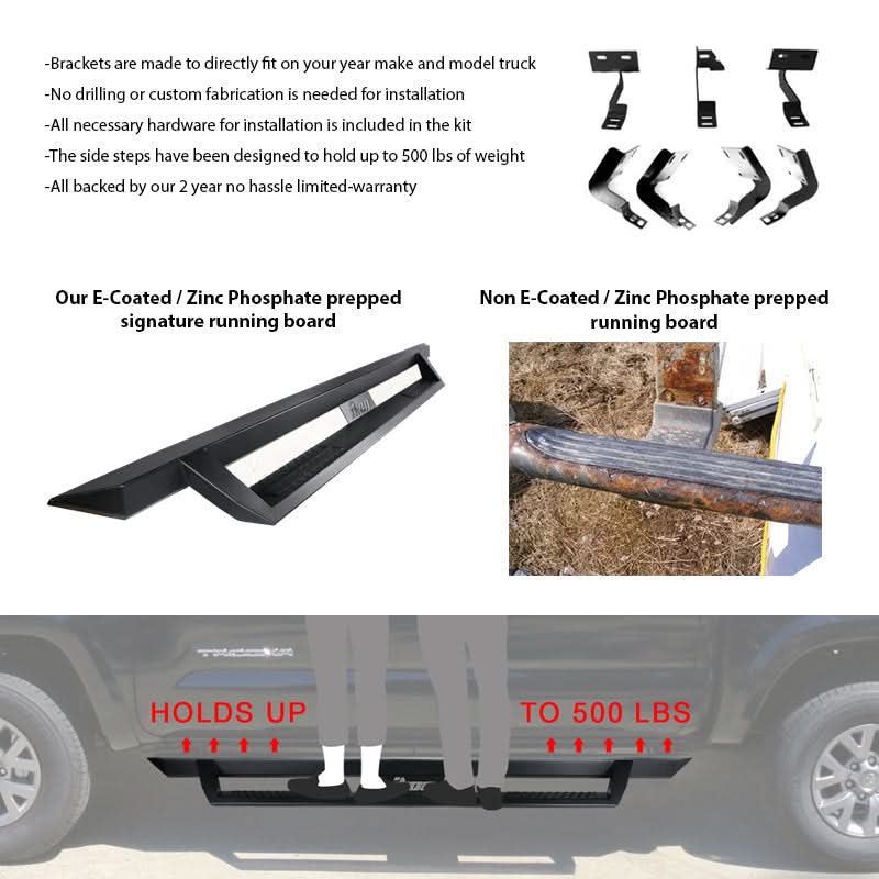 2007-2018 Chevy Silverado GMC Sierra IKON V1 Black Running Board Steel