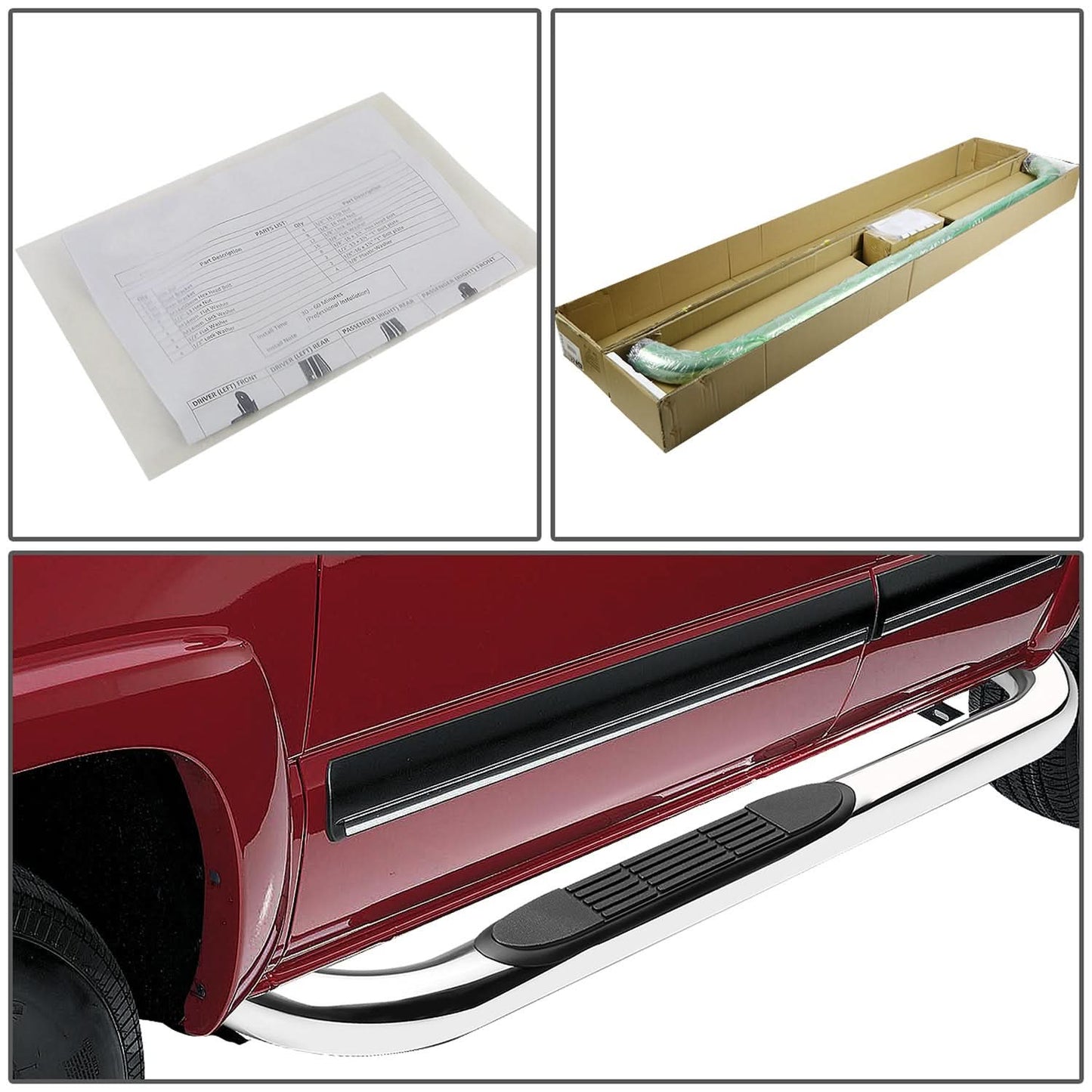 99-16 Ford F-250 F-350 Super Duty 3" Round Nerf Bar Step Bar Silver