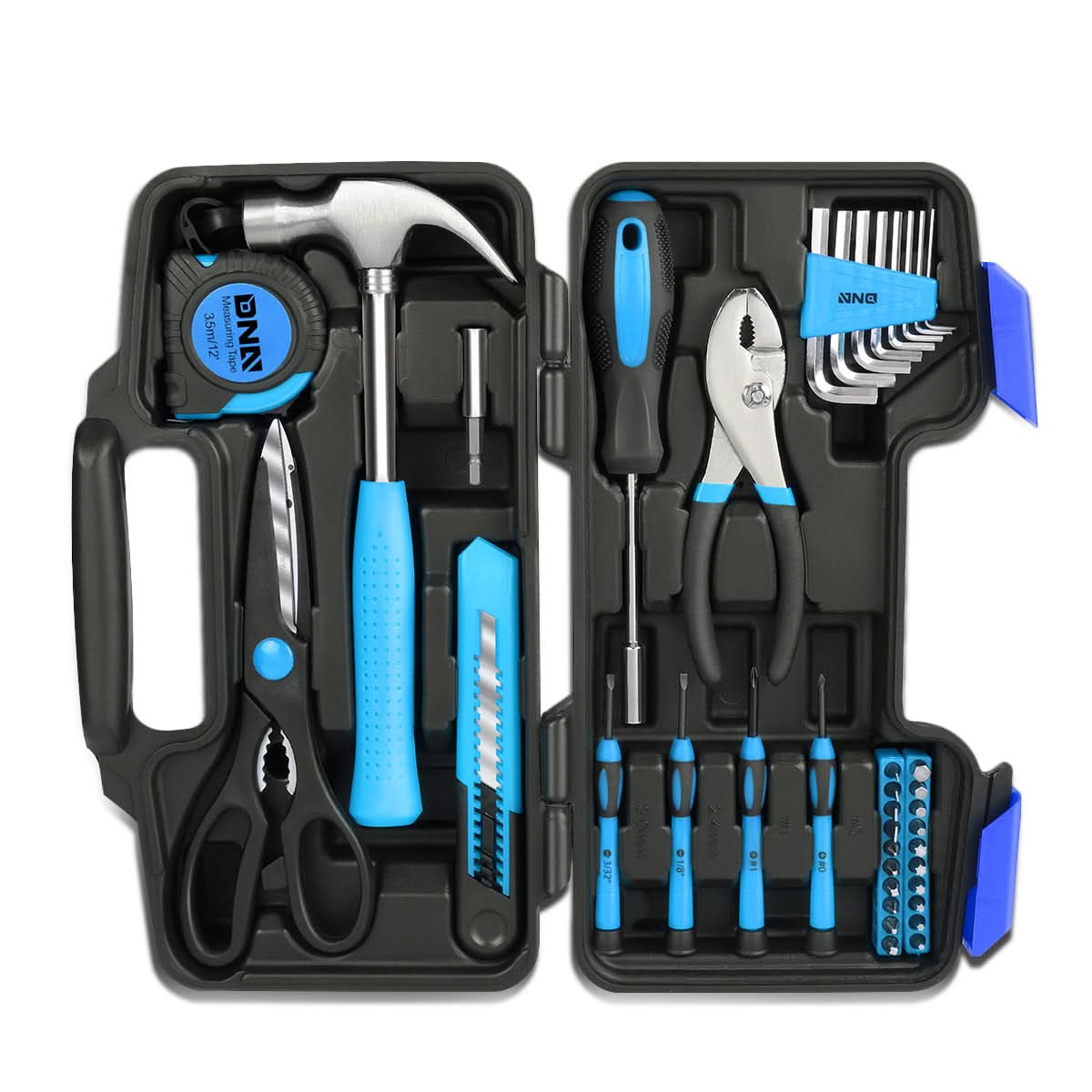 39-Piece Tool Set Box Black Blue Automotive Kit