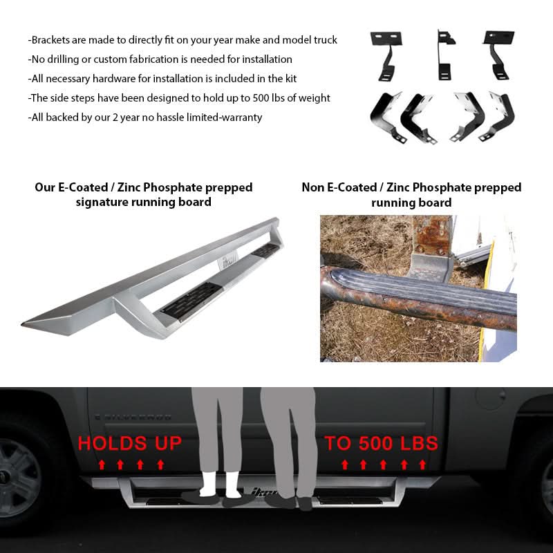 2009-2023 Dodge Ram 1500 IKON V1 Silver Running Boards Solid Steel