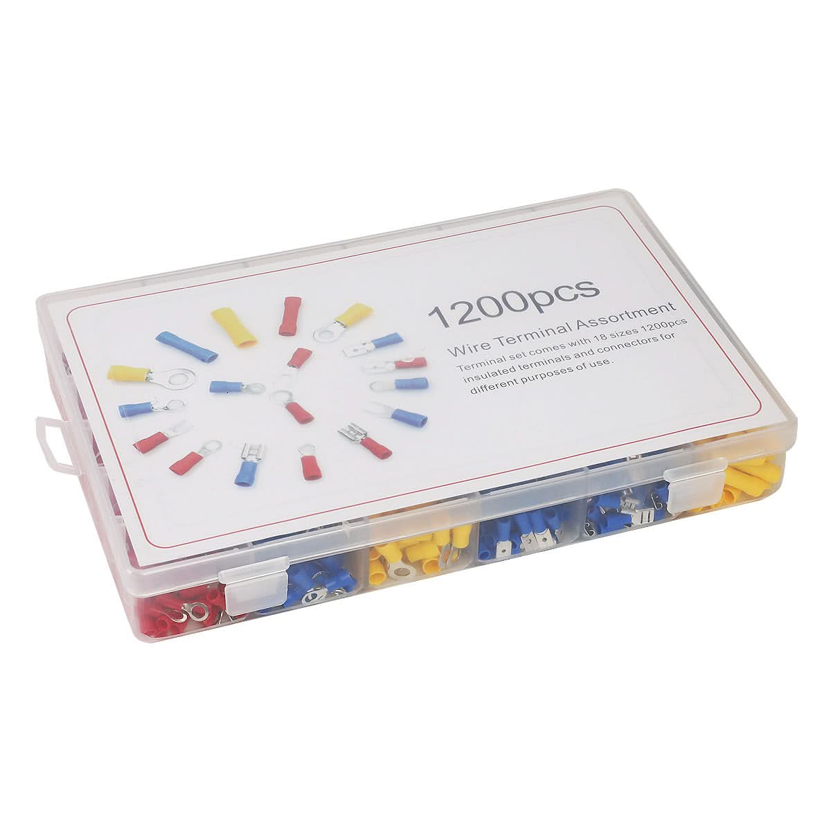 Wire Terminal Assortment Kit 1200 Pieces 22-16 14-16 10-12 AWG