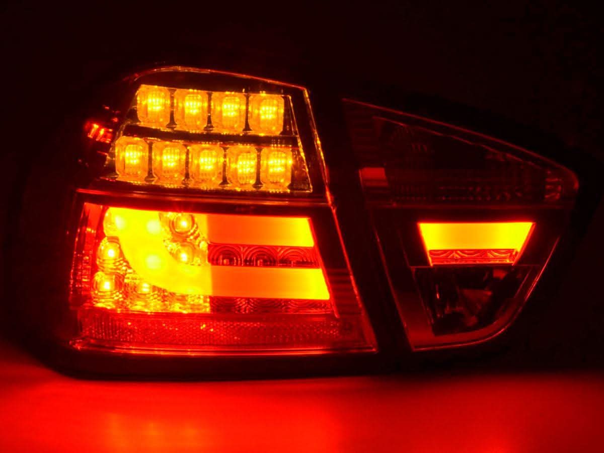 BMW 3-Series E90 Sedan Red/Clear LED Bar Taillights (2005-2008)
