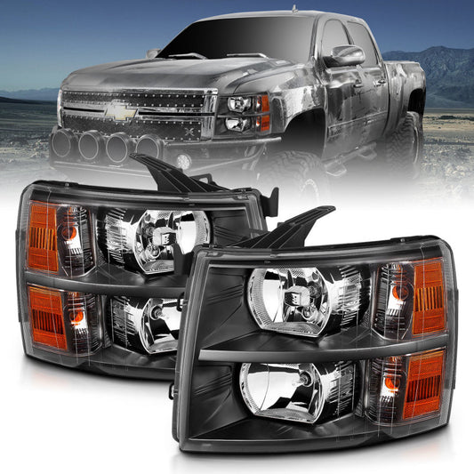 ANZO 2007-2013 Chevrolet Silverado Crystal Headlights Black