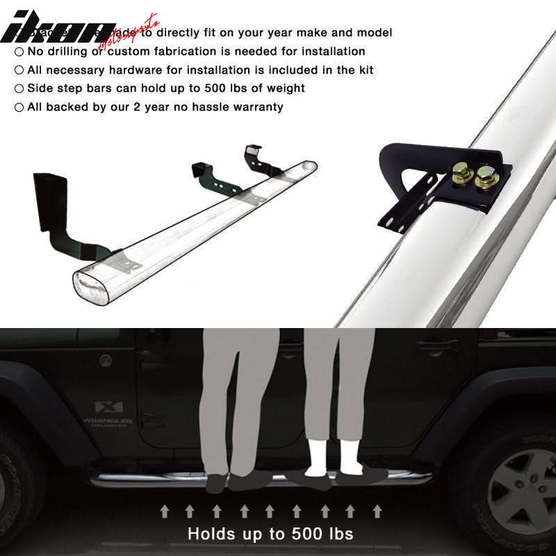 2004-2008 Ford F150 Black Powder Coat Finish Running Boards Stainless