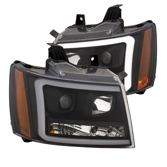 ANZO 07-14 Chevy Tahoe Projector Headlights w/ Plank Style Design Black w/ Amber