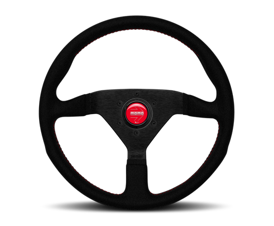 Momo Montecarlo Alcantara Steering Wheel 320 mm - Black/Red Stitch/Black Spokes