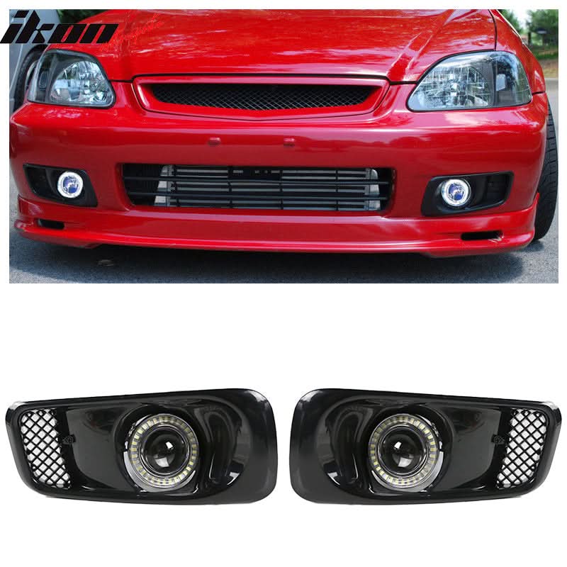 1999-2000Â Honda Civic White LED Halo DRL Projector Fog Lights Lamps