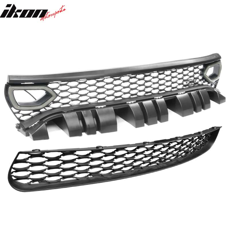 2015-2023 Dodge Charger SRT Style Black Upper Lower Grille LED Lights