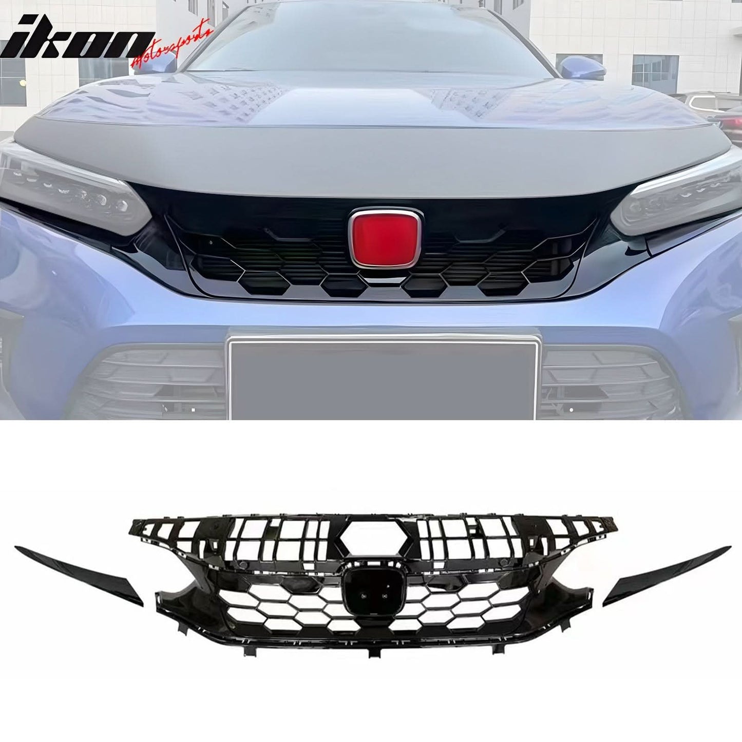 2022-2024 Civic Hatchback & SI OE Style Front Upper Grille Gloss Black