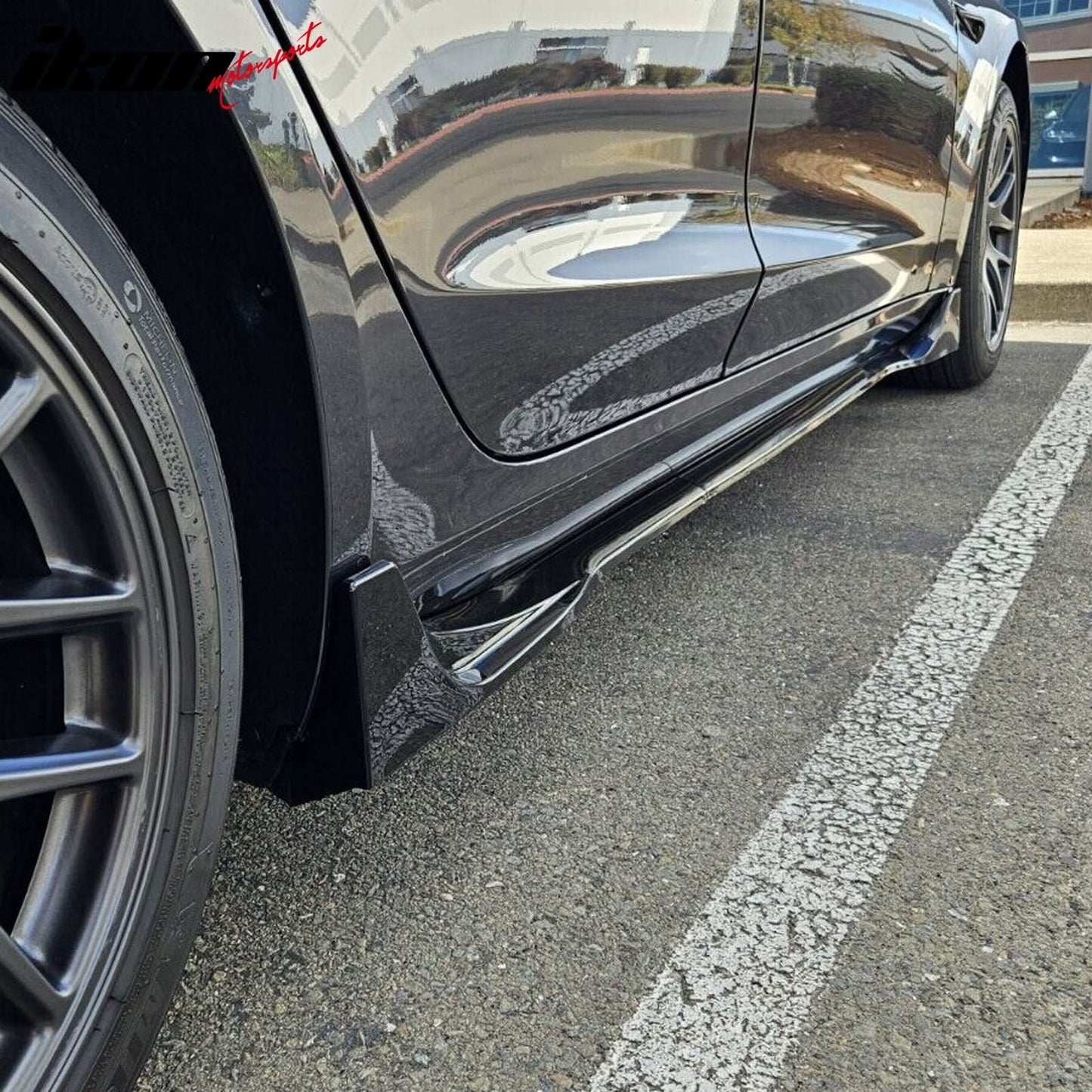 2024 Tesla Model 3 IKON Style Gloss Black Side Skirt Extension ABS