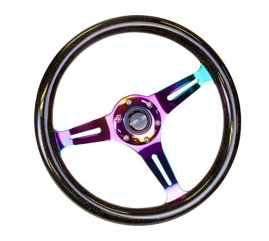 NRG Classic Wood Grain Steering Wheel (350mm) Black Sparkle/Galaxy Color w/Neochrome 3-Spoke