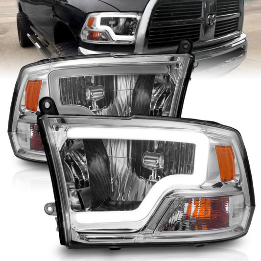 ANZO 2009-2018 Dodge Ram 1500/ 2500/ 3500 Crystal Headlights w/ Light Bar Chrome Housing