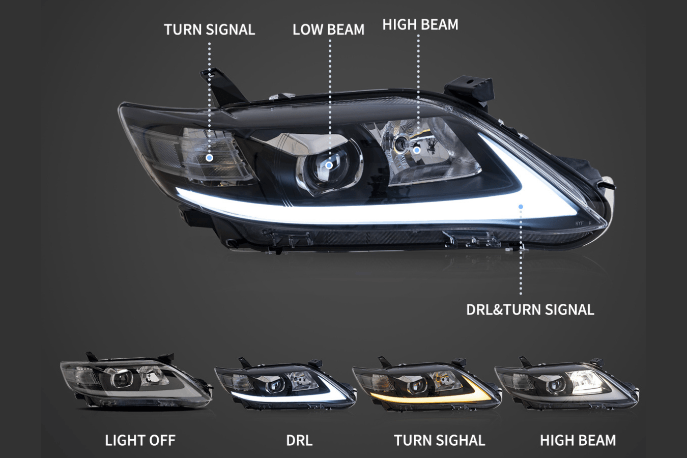 Toyota Camry 6th Gen XV40 Facelift Regular Models Sedan Projector Headlights Upgrade (2009-2011)