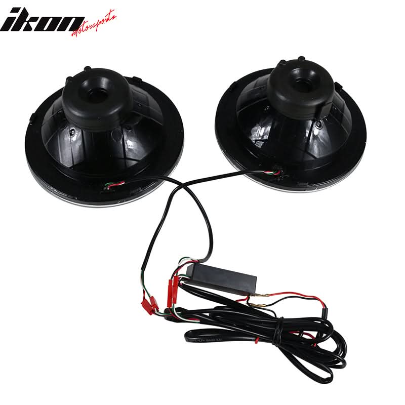 Universal 7In Round Chrome Half White Half Black RGB Halo Headlights