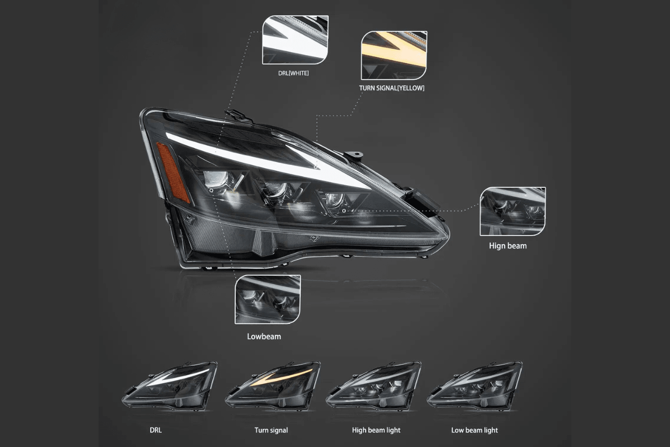 Lexus IS250/IS250C/IS350/IS220d & ISF(XE20) Smoked Matrix Projector Headlights (2006-2014)