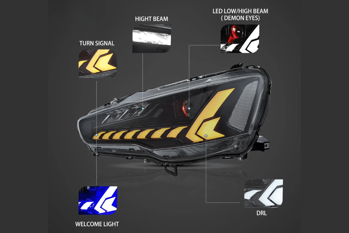 Mitsubishi Lancer Evo X Demon Eyes Dual Beam Projector Headlights (2008-2017)