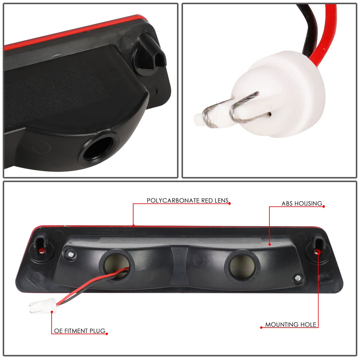 87-93 Ford Mustang LX 3rd Brake Light - LED Red Hatchback