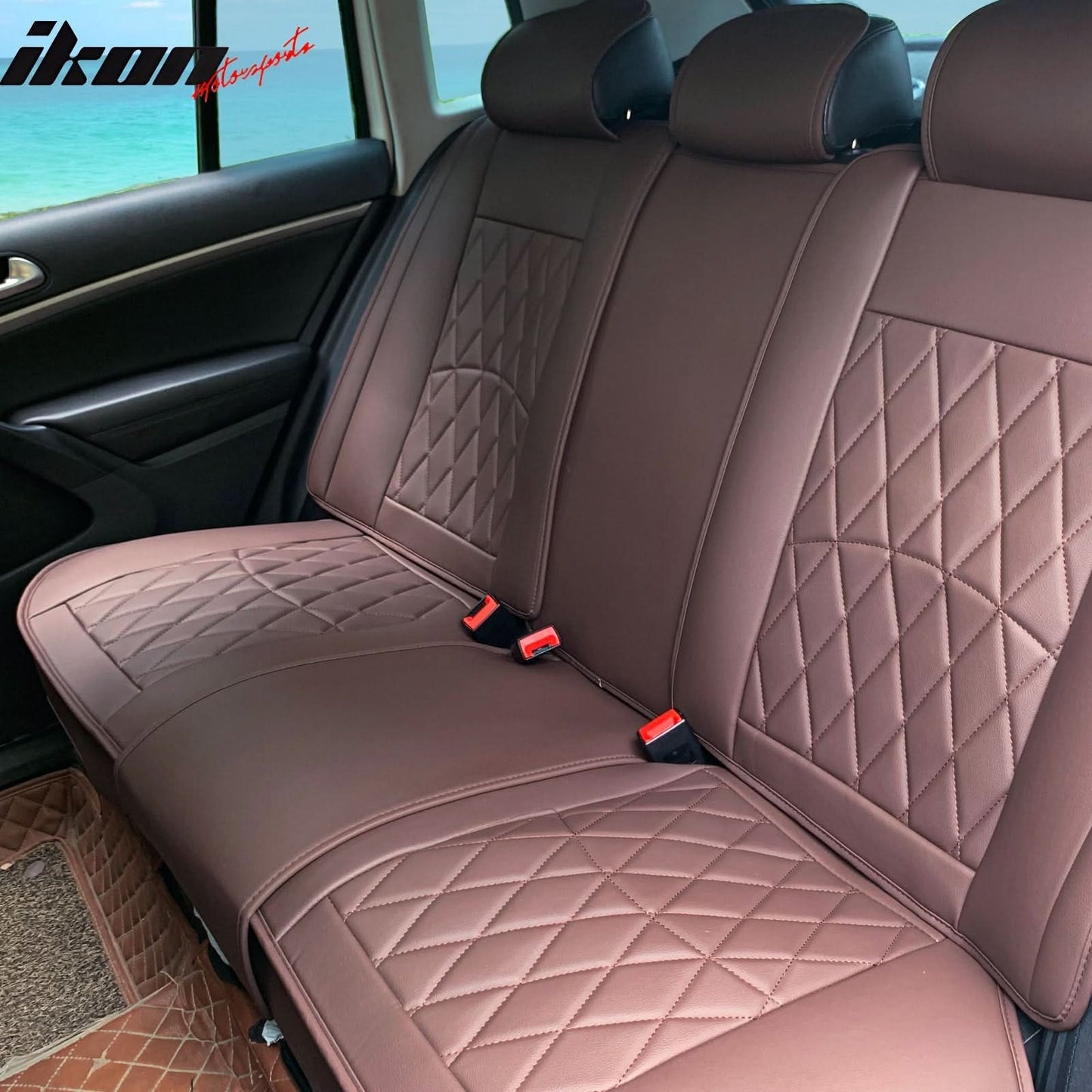 Universal PU Leather Car Seat Cover w/ Lumbar 04B Style Full Set