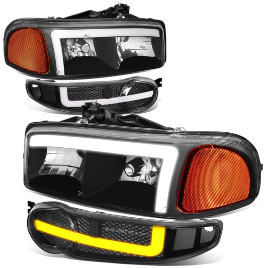 01-07 GMC Sierra / Yukon Denali LED DRL Headlights 4PC Black/Amber