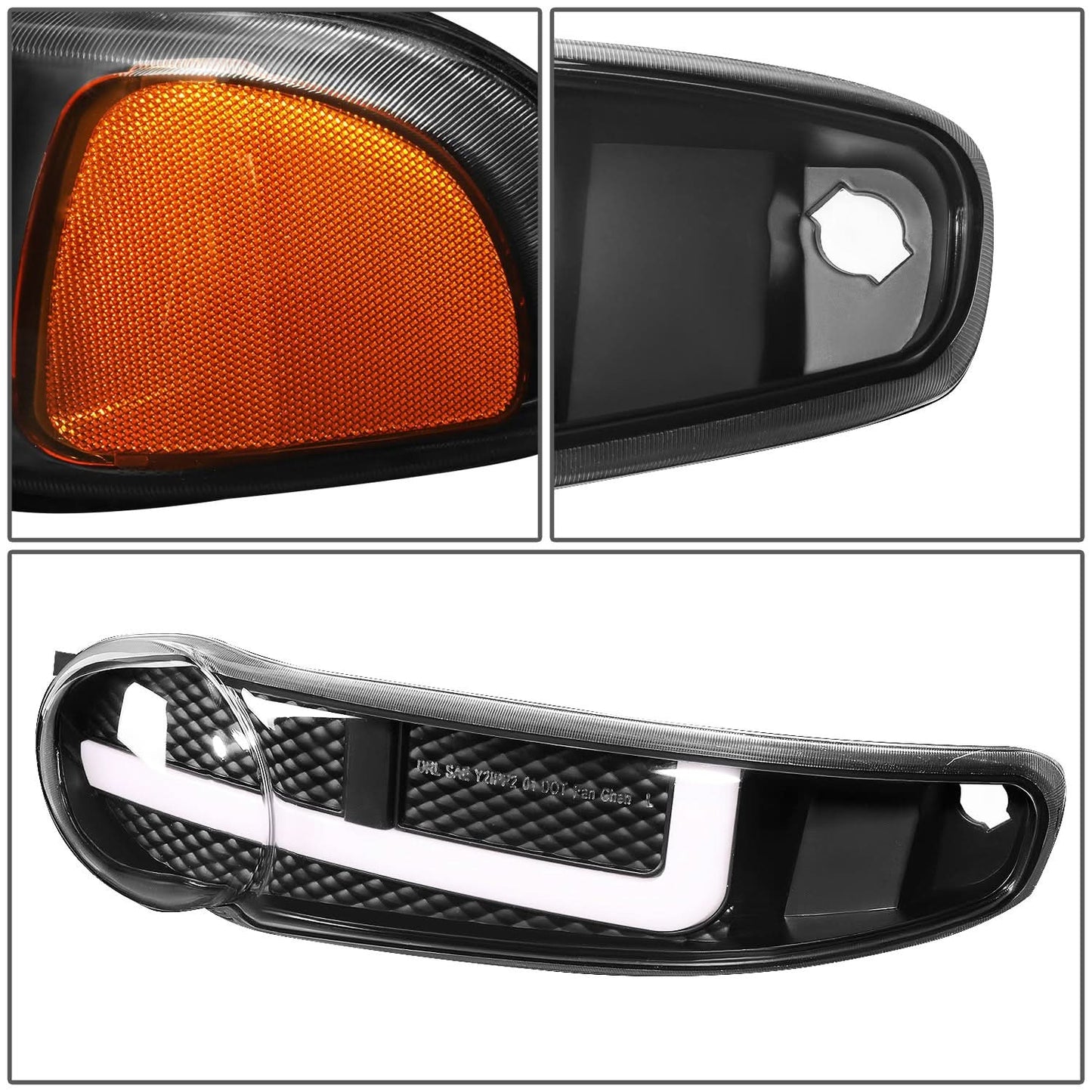 01-07 GMC Sierra / Yukon Denali LED DRL Headlights 4PC Black/Amber