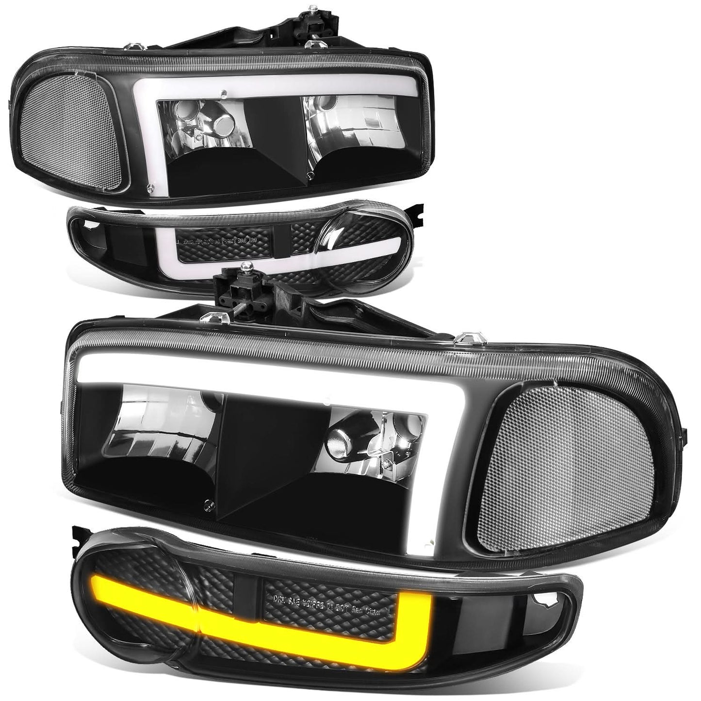 01-07 GMC Sierra / Yukon Denali LED DRL Headlights 4PC Black